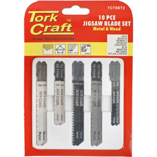 Tork Craft Jigsaw Blade Set 10 Pce For Metal &amp; Wood T - Shank