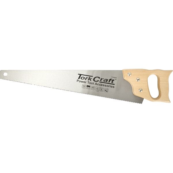 Tork Craft Hand Saw 550mm 7Tpi 0.9mm Temp. Blade Wood Handle