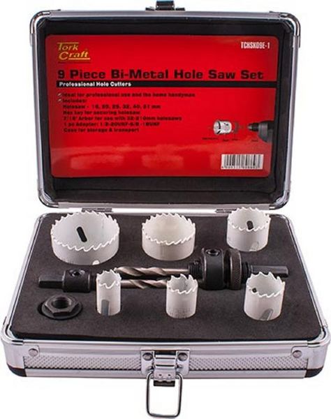 Holesaw Set 9pc In Alum Case Bi-Metal 16 20 25 32 40 51mm