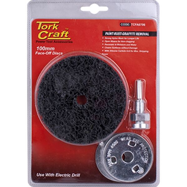 Tork Craft Face Off Disc &amp; Arbor 100mm Carded For Drill