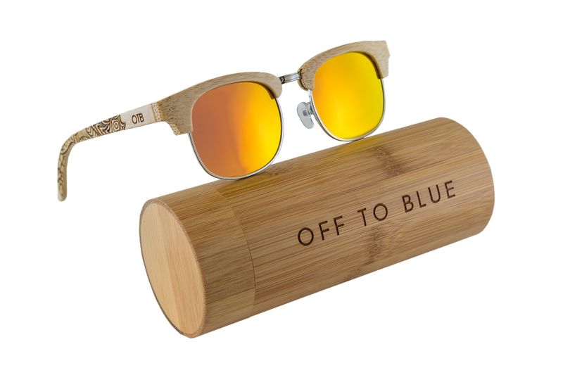 Off to Blue Wooden Polarized Bamboo Half Frame Sunglasses - Orange