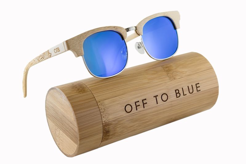 Off to Blue Wooden Polarized Bamboo Half Frame Sunglasses - Orange