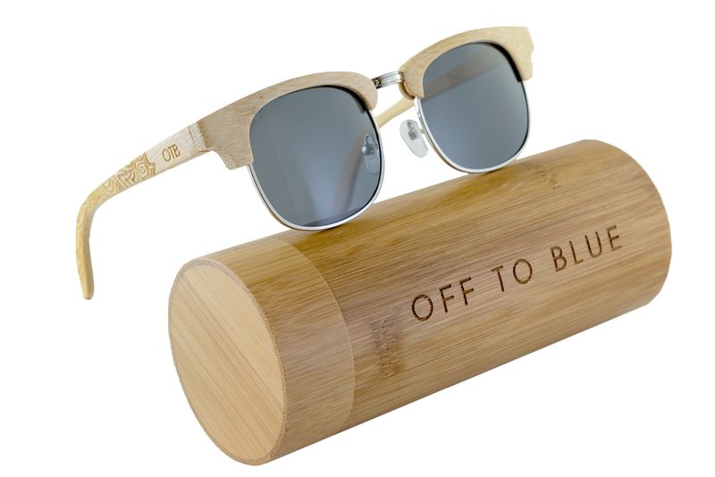 Off to Blue Wooden Polarized Bamboo Half Frame Sunglasses - Dark Grey