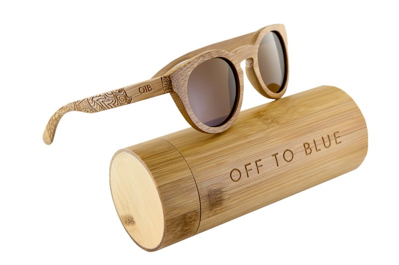 Off to Blue Wooden Polarized Bamboo Sunglasses - Tea