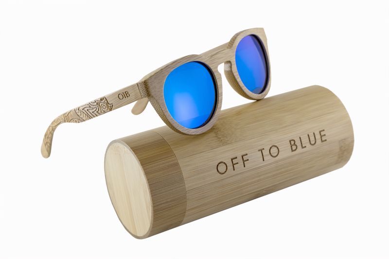 Off to Blue Wooden Polarized Black Bamboo Sunglasses - Blue