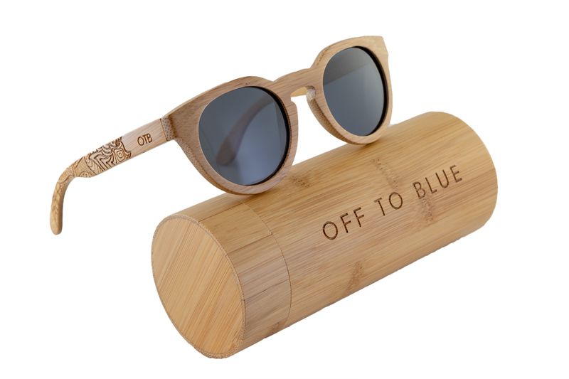 Off to Blue Wooden Polarized Bamboo Sunglasses - Dark Grey