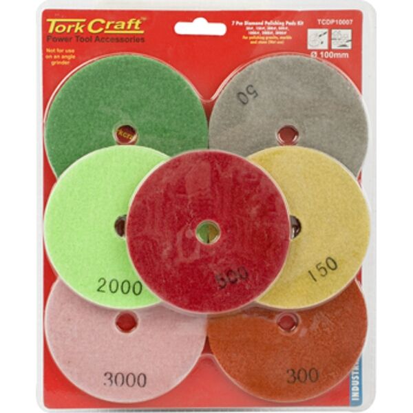 Tork Craft Set Of 7 Diamond Wet Polishing Pads 100mm