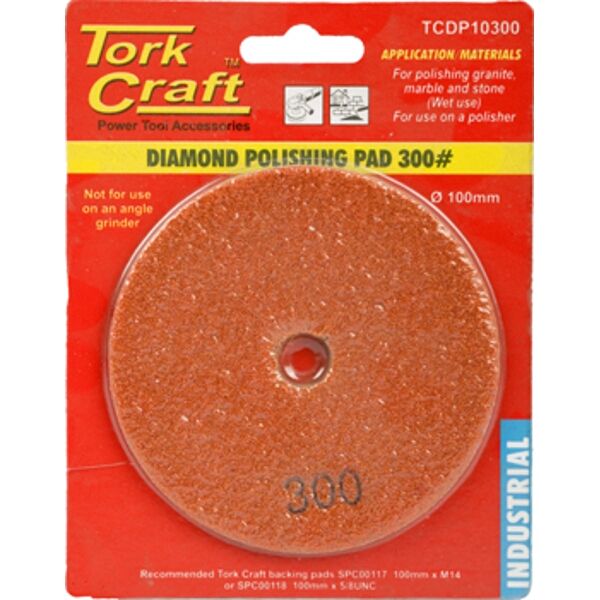 Tork Craft 100mm Diamond Wet Polishing Pad 300 Grit Orange