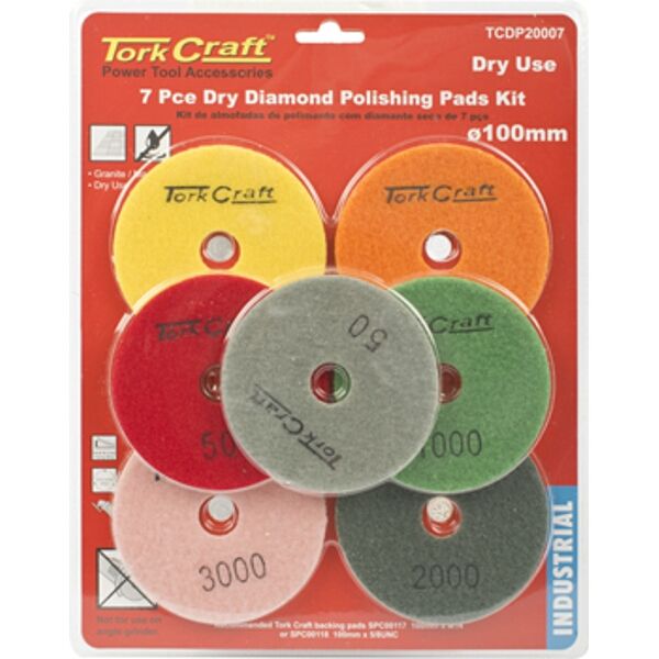 Tork Craft Set of 7 Diamond Polishing Pads 100mm Dry Use
