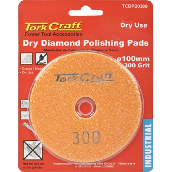 Tork Craft 100mm Diamond Polishing Pad 300 Grit Dry Use