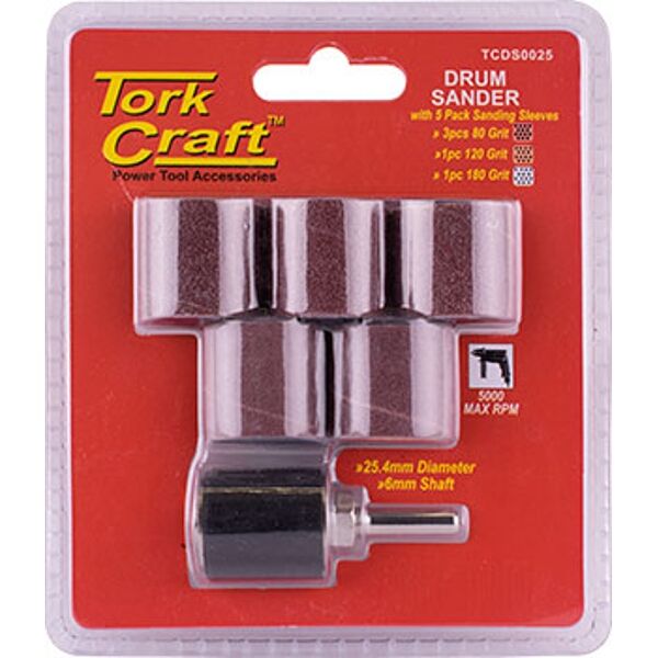 Tork Craft Drum Sander 25.4mm Diam. 6mm Shaft With 5/Pk Sanding Sleeves