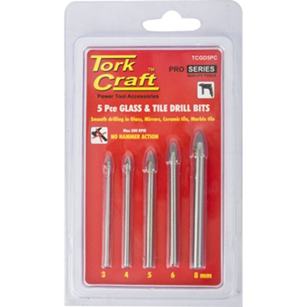 Tork Craft Glass &amp; Tile Drill Bit Set 5 Pce 3/4/5/6/8