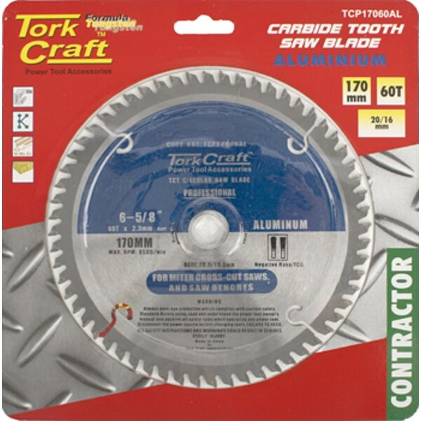 Tork Craft Blade Contractor Alum 170 X 60T 20/16 Circular Saw TCT ...