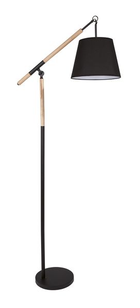Metal &amp; Wood Standing Lamp with Black Fabric Shade SL018 - Black