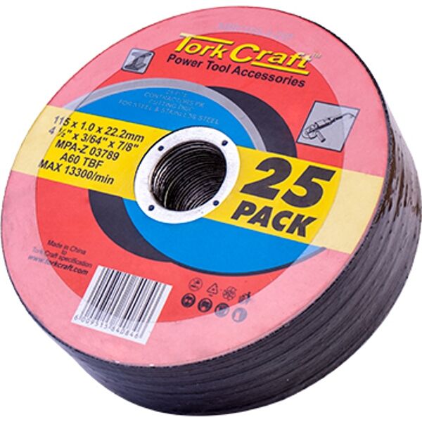 Tork Craft Cutting Disc Steel &amp; Ss 115 x 1.0 x 22.2 mm 25 Pack