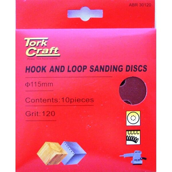 Tork Craft Sanding Disc Hook &amp; Loop 115mm 120 Grit with Holes 10/Pk