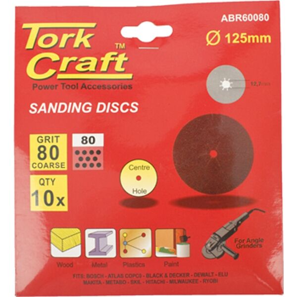 Tork Craft Sanding Disc 125mm 80 Grit Centre Hole 10/Pk Shop Today
