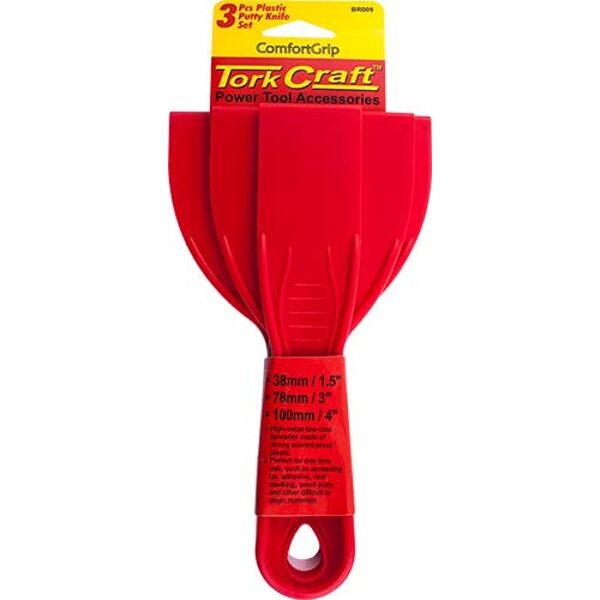 Tork Craft Putty Knife Plastic 3 Piece Set 38 76 &amp; 100mm 1.5"/3"/4