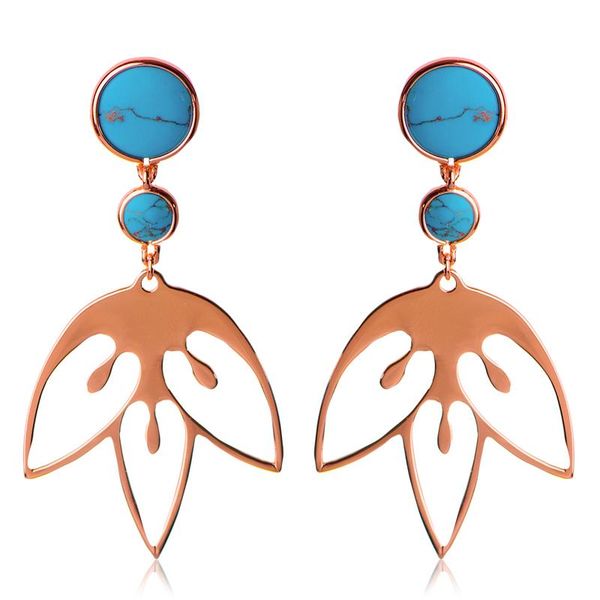 Tulip Flower Earrings - Rose Gold with Turquoise