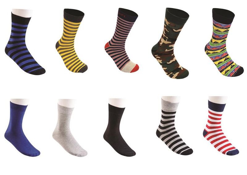 Undeez 10 pack Trouser Sock Pack Designs and Plains 7 - 11 Uk