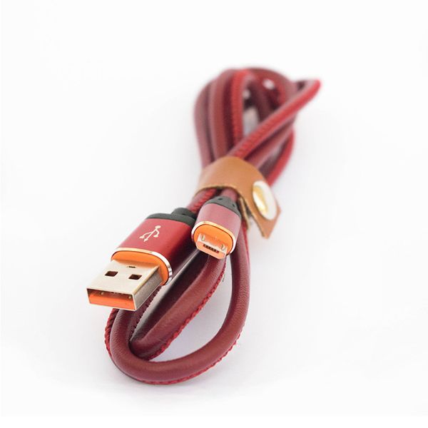 Faux Leather Micro USB Data &amp; Charging Cable 1m with Pouch - Red
