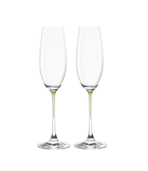 Leonardo Clear Champagne Glass with Green Stem LA Perla Set of 2