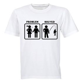 Problem Solved - Fishing! - Mens - T-Shirt - White