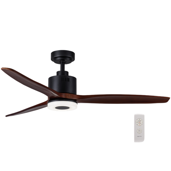 132cm Dark Wood Ceiling Fan with Reversible DC Motor &amp; Light -FCF044 Black