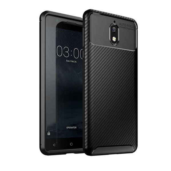 Carbon Fibre Effect Shockproof Back Cover Case for Nokia 2.1 Black
