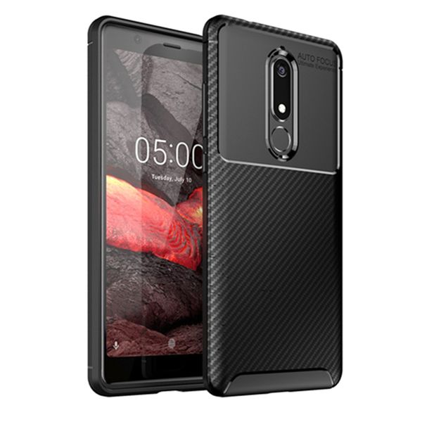 Carbon Fibre Effect Shockproof Back Cover Case for Nokia 2.1 Black
