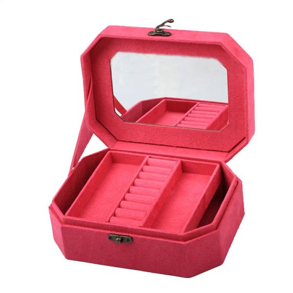 PU Leather Lockable Jewelry Box - Rose Red