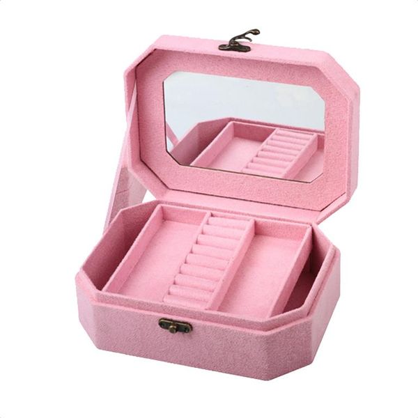 PU Leather Lockable Jewelry Box - Pink