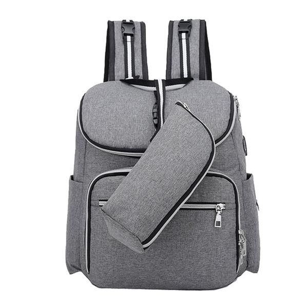 Fashion Baby Diaper Bag with USB Charging Port-Gray