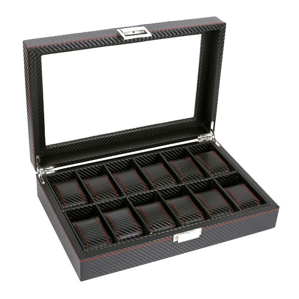 Fashion Carbon Fiber PU Leather Watch Display Box - 6 Slot