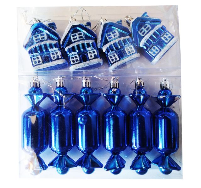 Christmas House and Crackers Decorations - Blue