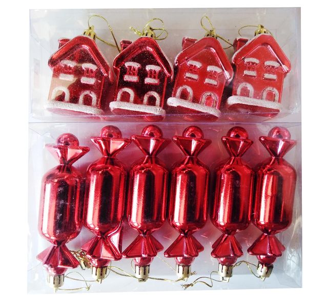 Christmas House and Crackers Decorations - Red