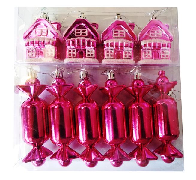 Christmas House and Crackers Decorations - Pink