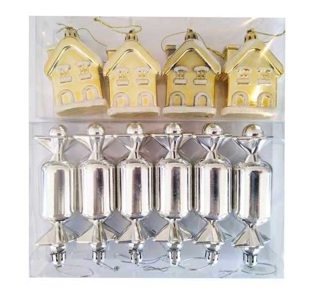 Christmas House and Crackers Decorations - Silver and Gold