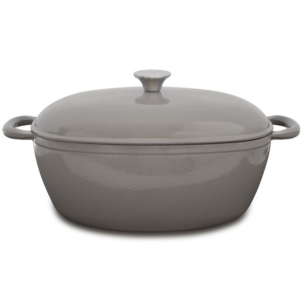 Eetrite 33cm Cast Iron Casserole, 6 Litre, Grey