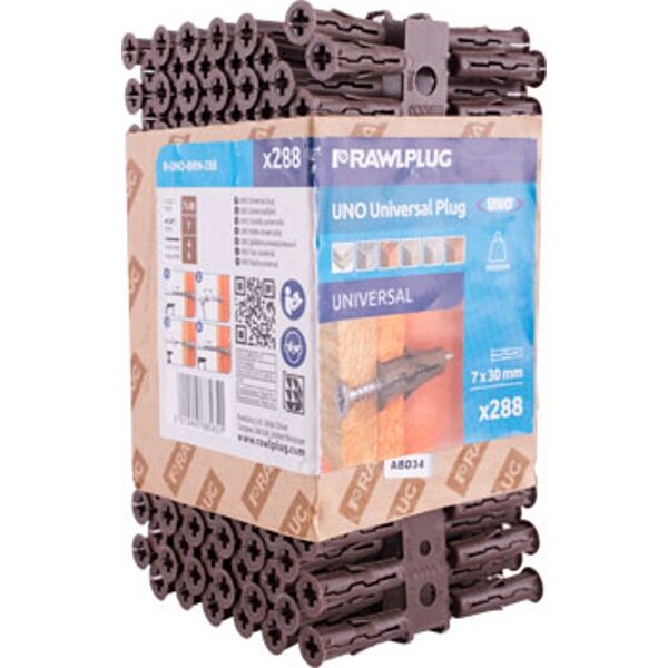 Rawlplug Universal Plug Brown 7mm X 30mm X3 Of X96 Wraped