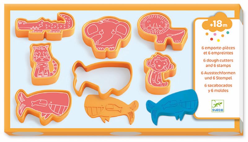 Djeco Play Dough - 6 Cutters and 6 Stamps - Wild Animals