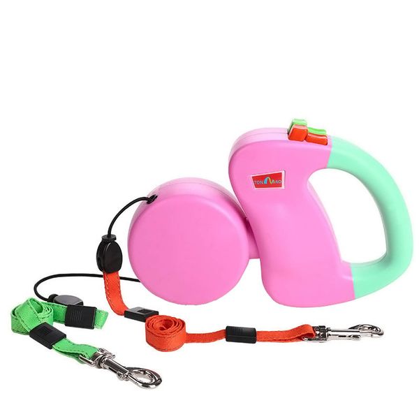 3 Meter Retractable Dual Double Pet Leash - Pink