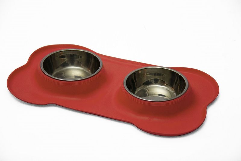 Rex - Non-Slip Stainless Steel Double Pet Bowl - Red