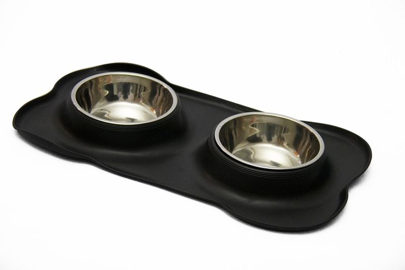 Rex - Non-Slip Stainless Steel Double Pet Bowl - Black