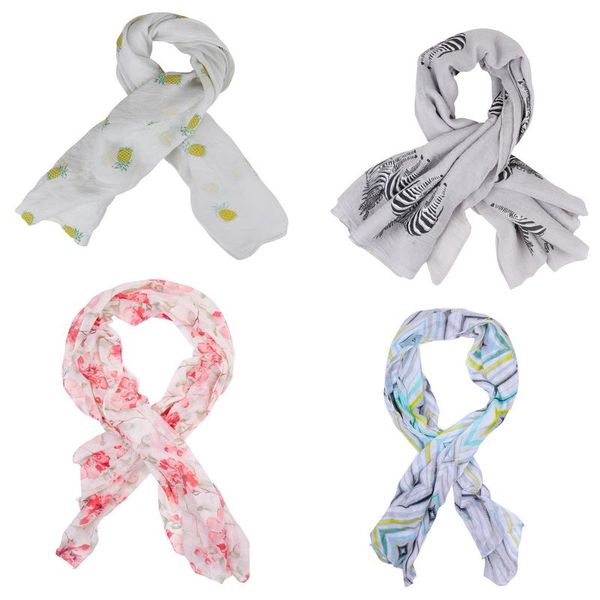 Pineapple-Zebra-Floral-Diamond Four Pack Scarves
