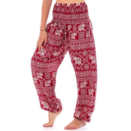 red harem trousers