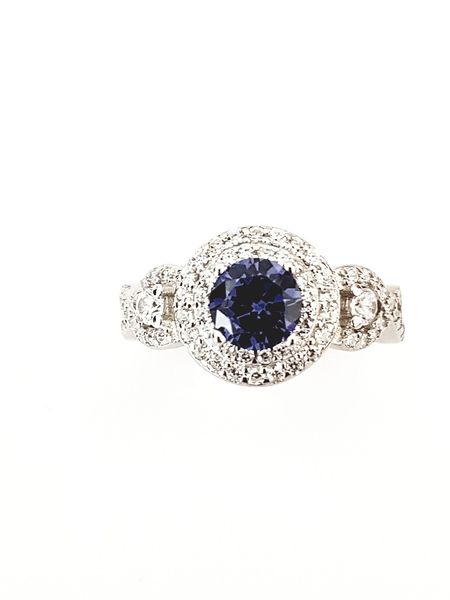 Miss Maxi Sterling Silver Round Sapphire Cz Dress Ring