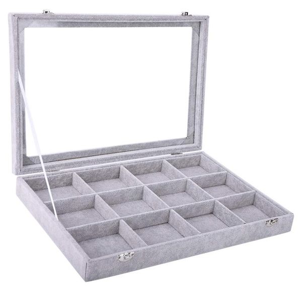 Multifunction Ice Velvet Jewelry Tray Showcase with Lid - 12 Slot