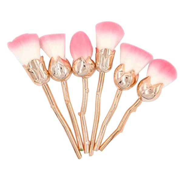 6 in 1 Rose Flower Hair Makeup Brush Set - Golden