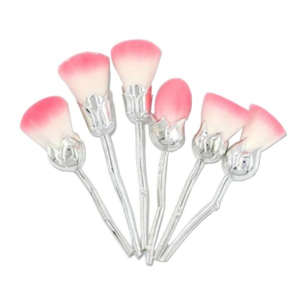 6 in 1 Rose Flower Hair Makeup Brush Set - Silver